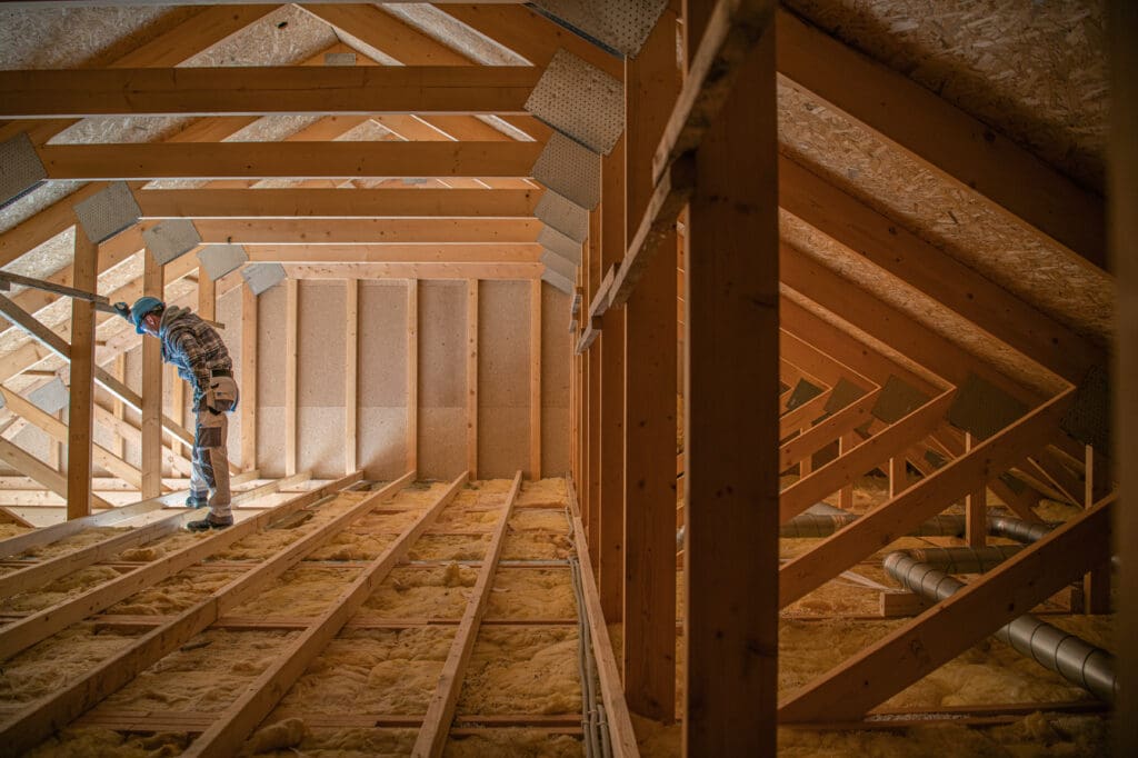 An attic in north Dallas with new and efficient insulation.